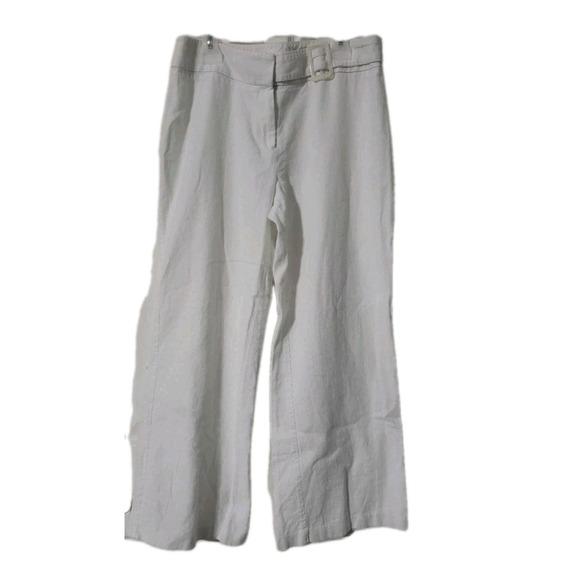 Marks And Spencer Wide Leg Linen Pants Trousers, White, UK 10 Petite (US 6) - Picture 1 of 4